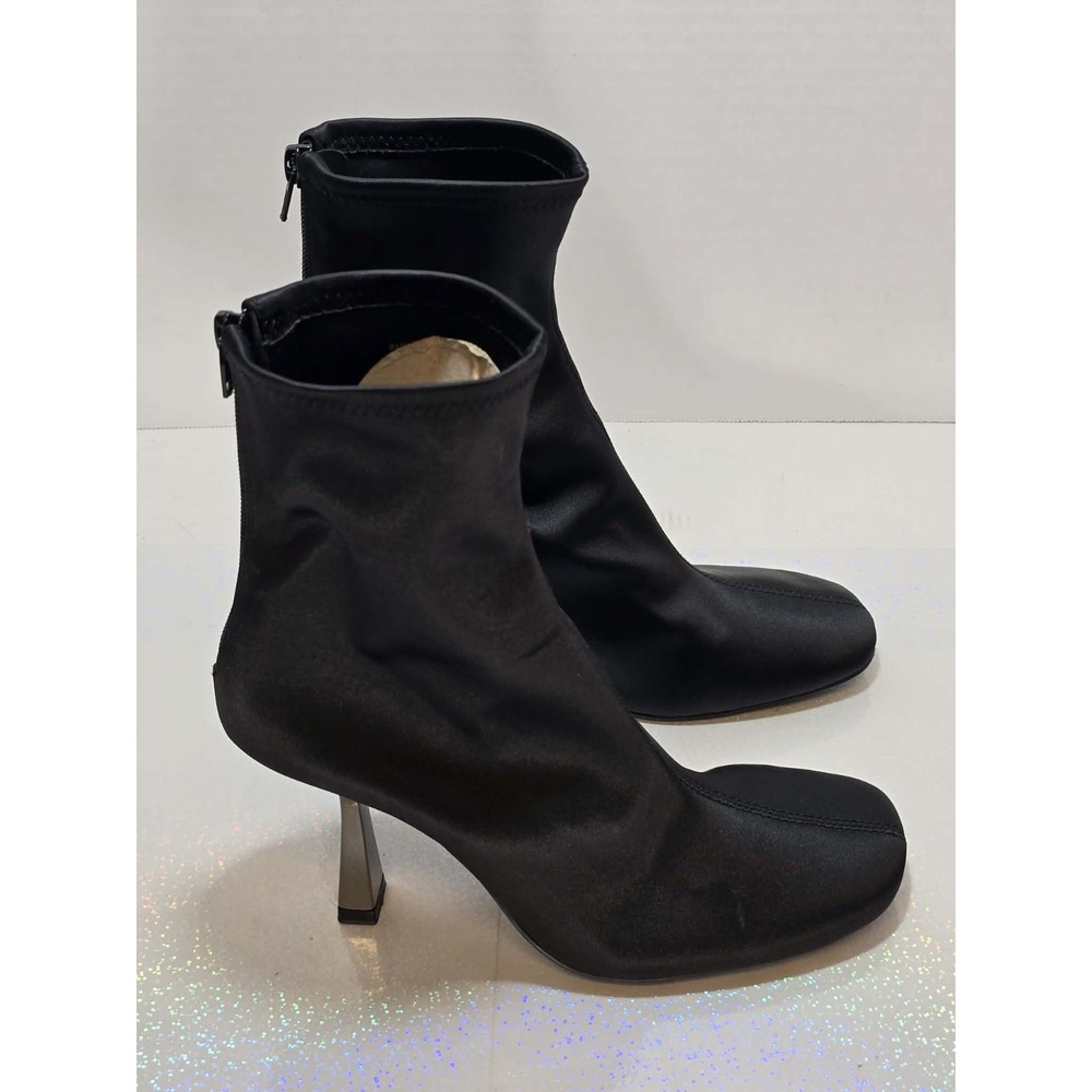 Zara Satin Metallic Heeled Ankle Boots Black Size EU38 US‎ 7.5 EUC